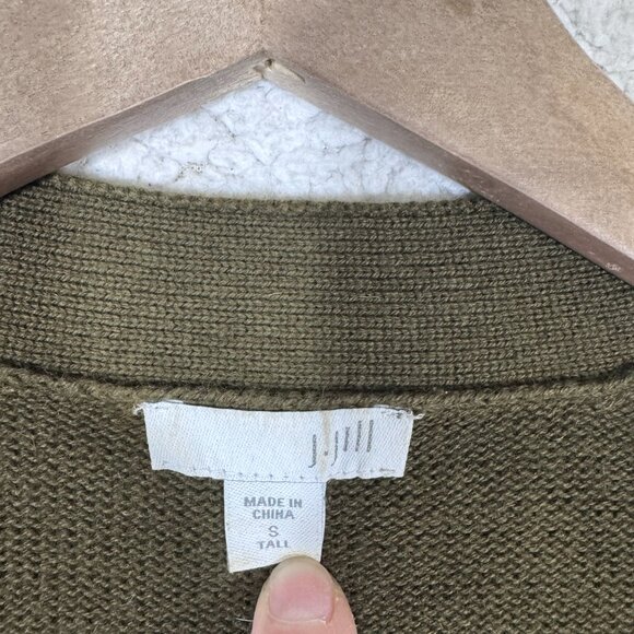 J.Jill Wool Cashmere Blend Button Cardigan Sweater Size S Tall Olive Green - Picture 3 of 4
